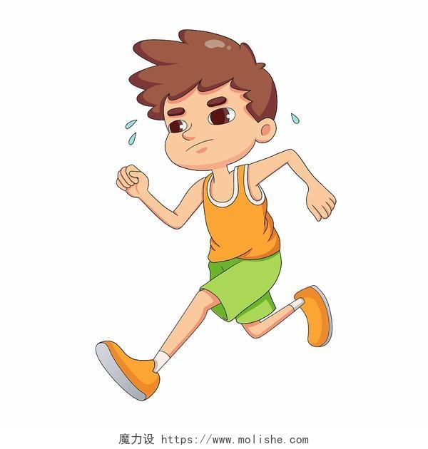 奔跑卡通夏天运动男孩跑步健身插画素材png